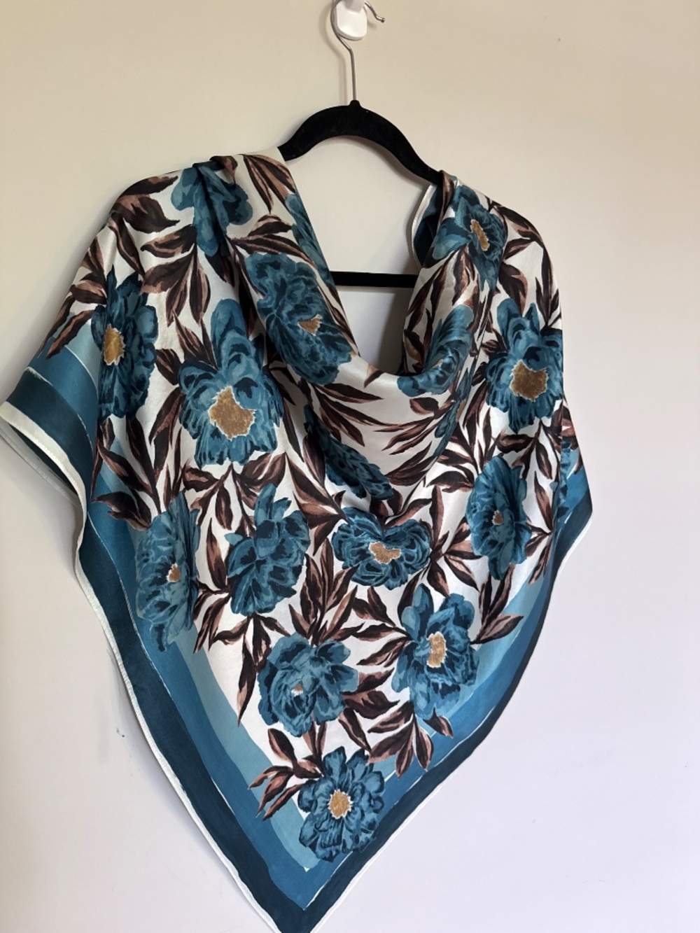 Madewell 100% Silk Square Scarf Blue Brown Floral - Picture 10 of 13
